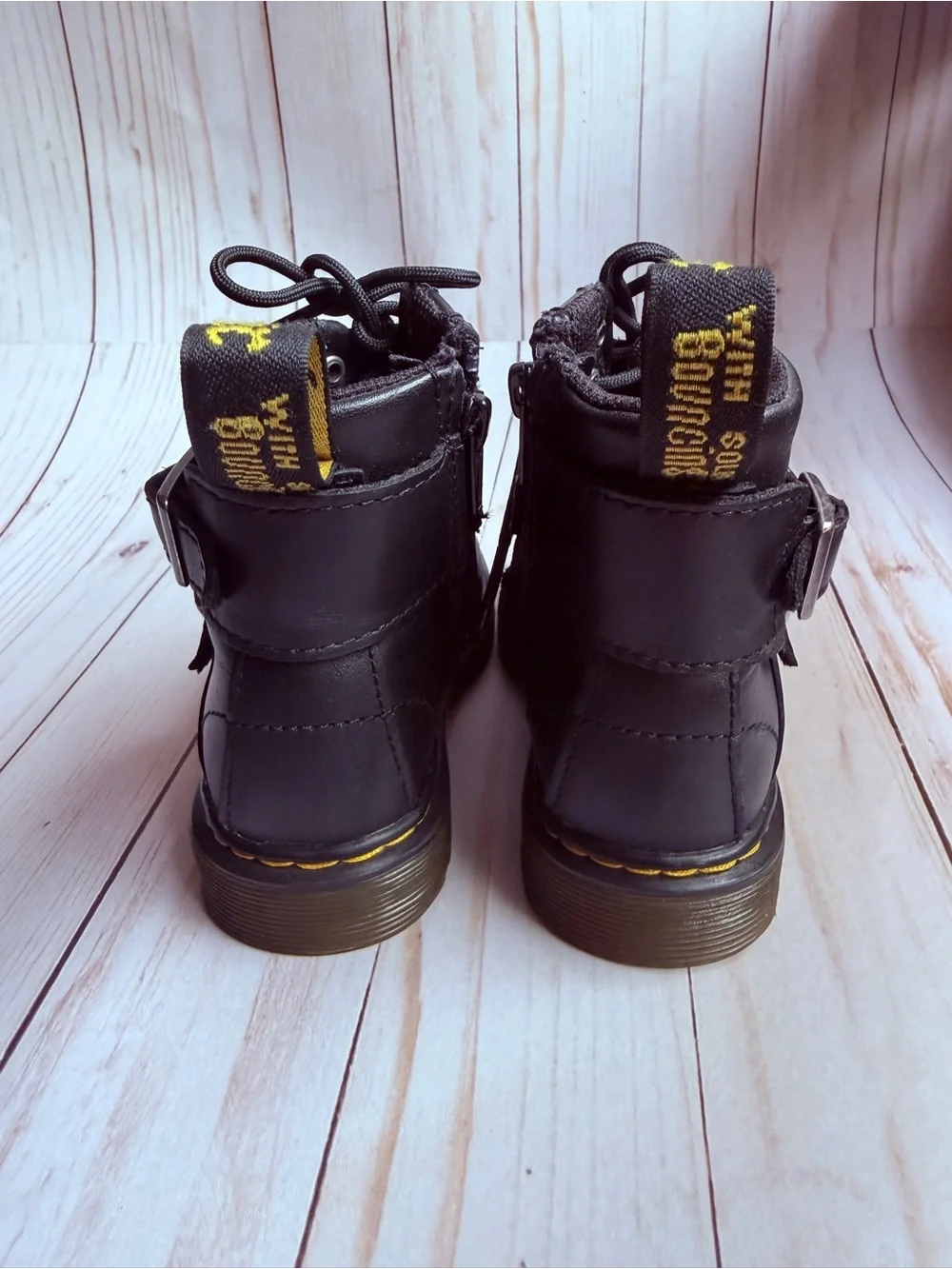 Dr. Martens Junior Black Buckle Combat Boots
